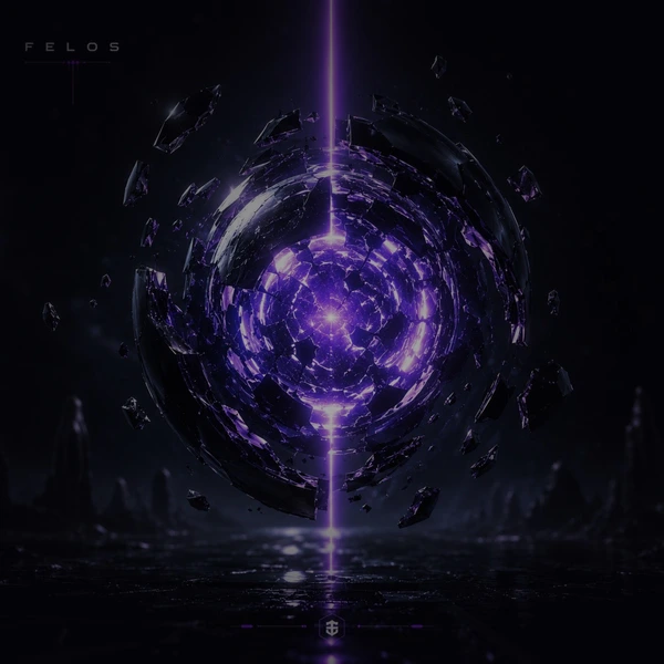 A dark sphere breaking apart around a violet core
