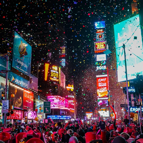 New York City, USA, January 1, 2015, Atmospheric new year's eve celebration on famous times square intersection after midnight